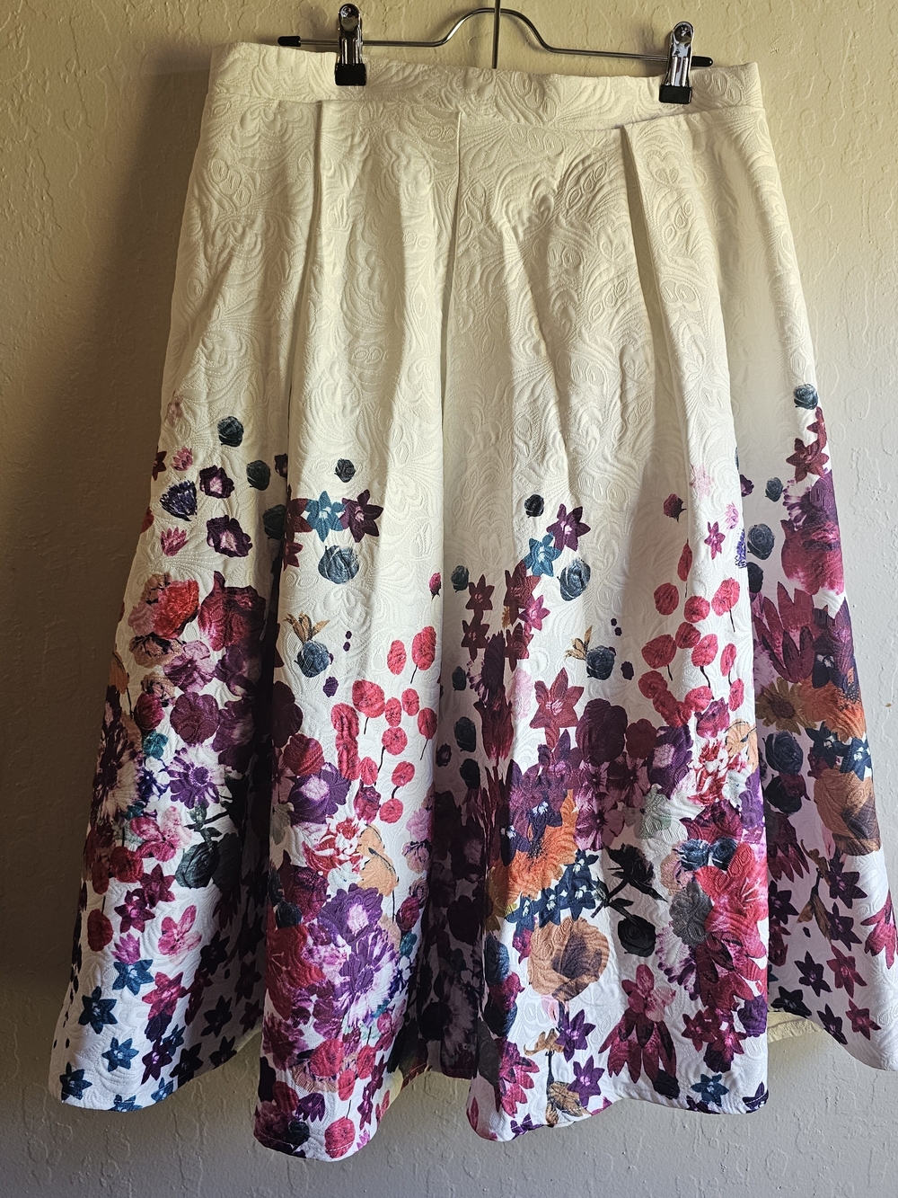 Chicwish Ivory A-Line Skirt with Multicolor Floral Border